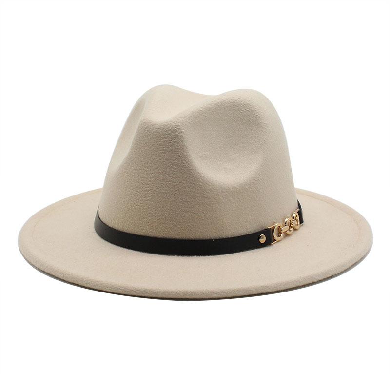 Flat Edge Woolen Top Hat, Belt Buckle, Big-Brimmed Felt Hat, Plain Weave Top Hat