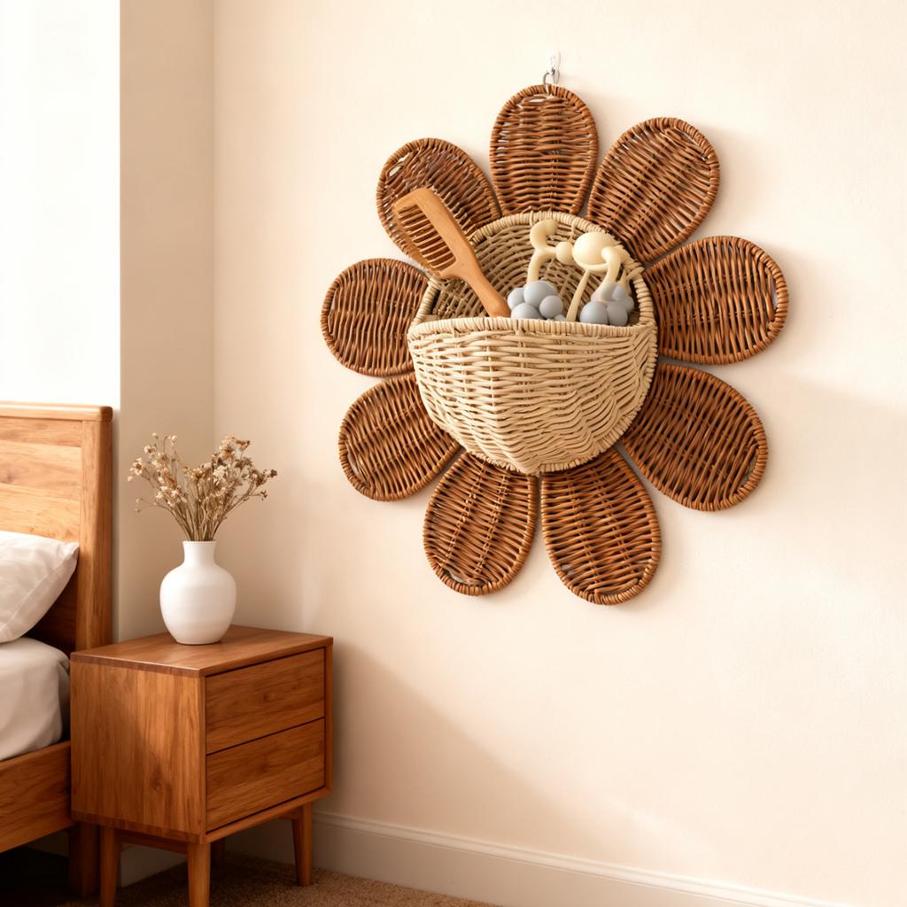 Woven Rattan Basket, Perfect For Beginners, Key Storage, Bathroom Organizer, Sunflower Design, Meditation Basket.