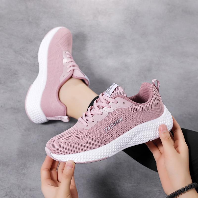 2025 new large size women's shoes four seasons soft sole casual shoes running trendy shoes sports flying woven breathable sports shoes