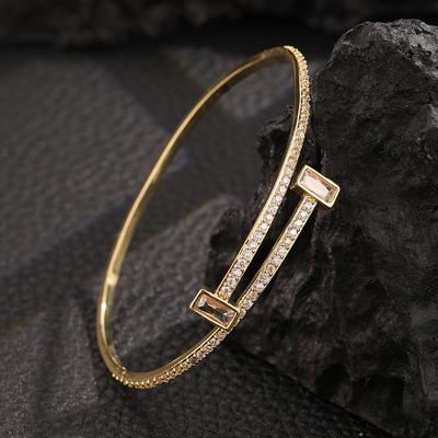 ZAKOL Bracelet Ouvert Élégant Géométrique Carré Zircon Femmes Cadeau Anniversaire de Mariage Accessoires de Robe Zircon