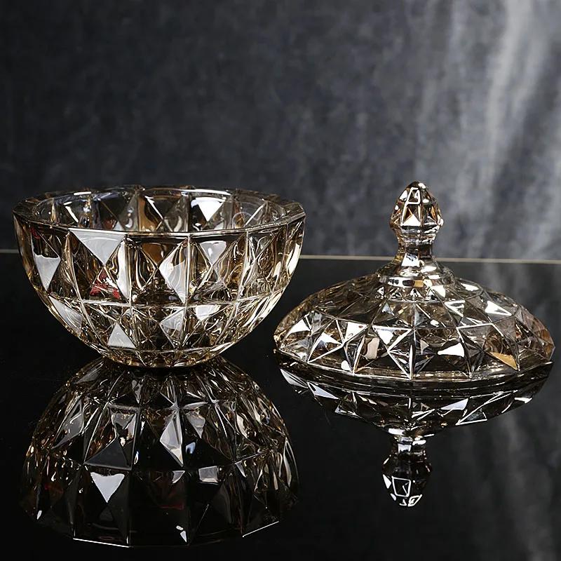 Úložná sklenice evropského stylu z křišťálového skla stolní ozdoba bonbony ovoce kreativní móda domácí šperkovnice s víkem