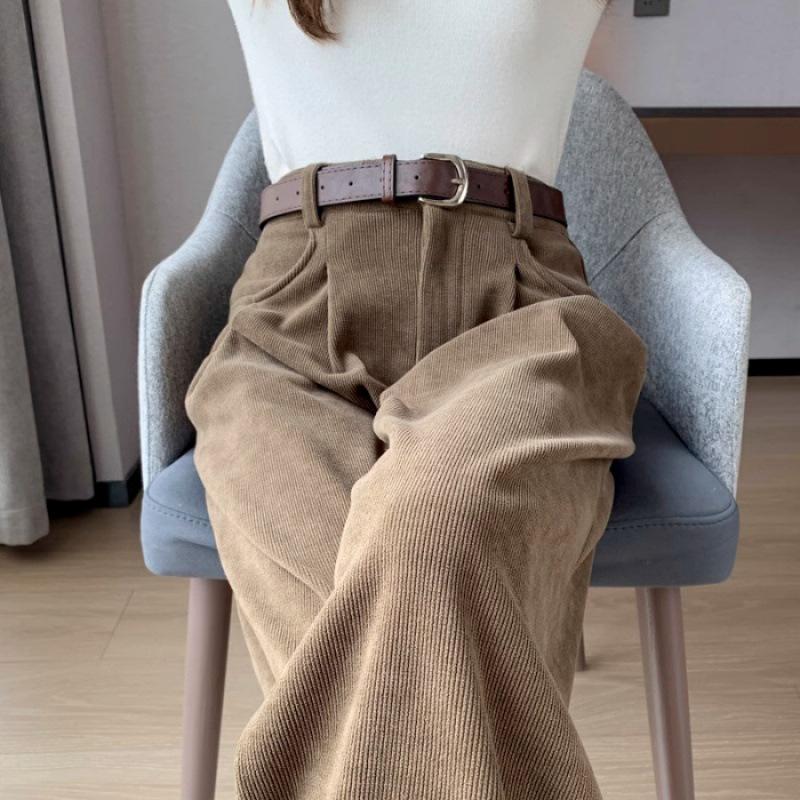 Damen Off-White Cord & Samt High-Waist Hose - Herbst/Winter Lässiger Chenille Weitbein-Stil