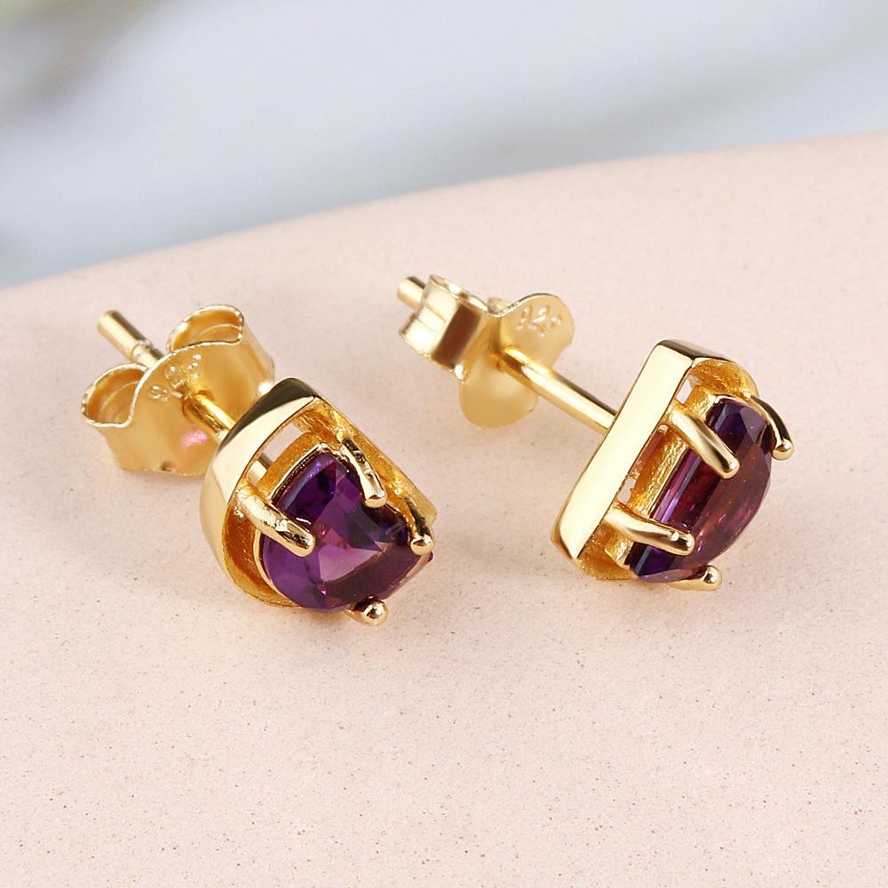 Cercei din argint 925 în formă de lună, special drăguț, tăiat cu ametist, pietre prețioase naturale, bijuterii fine pentru fete, cadou frumos