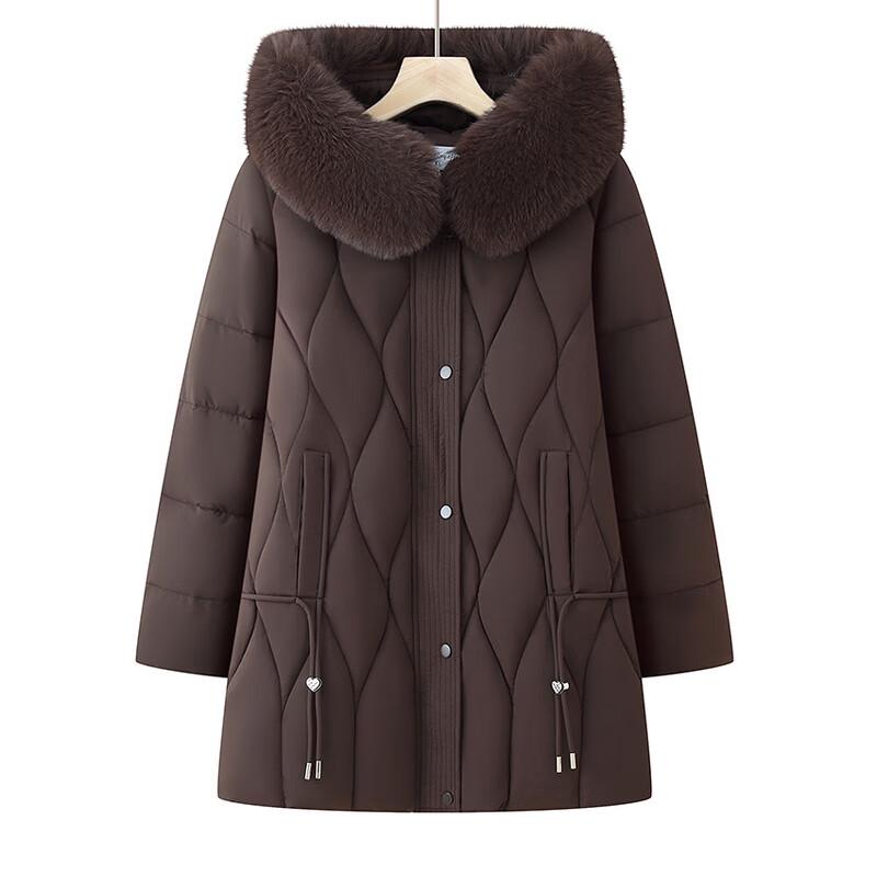 Mooou Palton de iarnă matlasat cu glugă de lungime medie pentru femei în vârstă