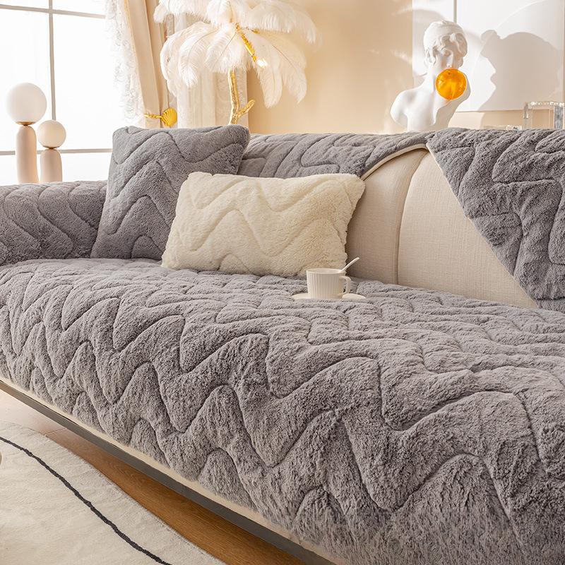 Winter Plush Sofa Cushion Thickened Non-Slip High-End Leather Sofa Cover Autumn and Winter Affordable Luxury Style Simple Cushion