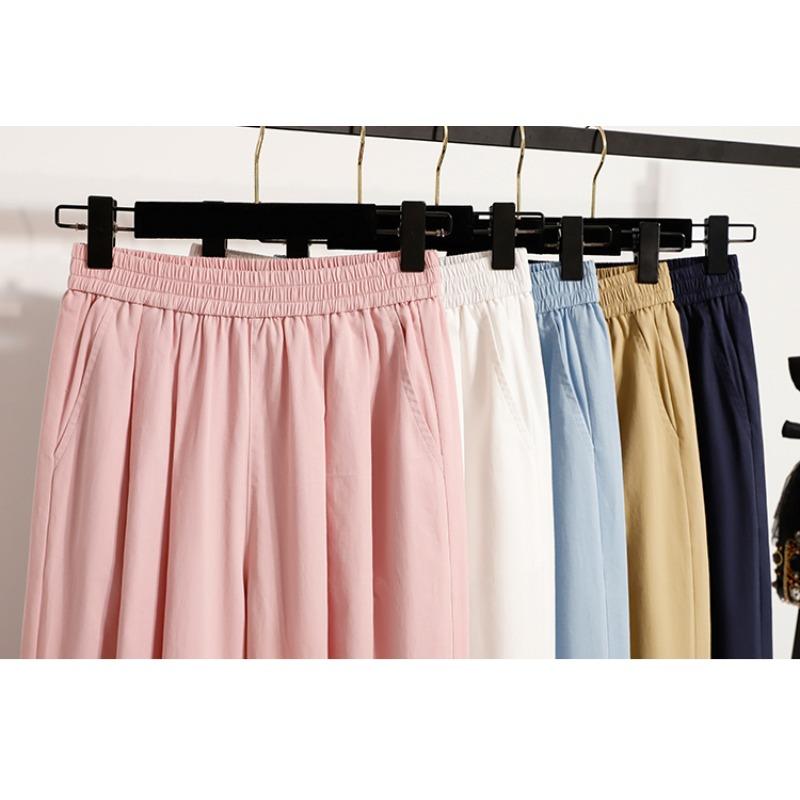 DIMANAF 2025 Summer Plus Size Long Pants Women Elastic Casual Harem Pants High Waist Pleated Loose Basic Wide Leg Pants