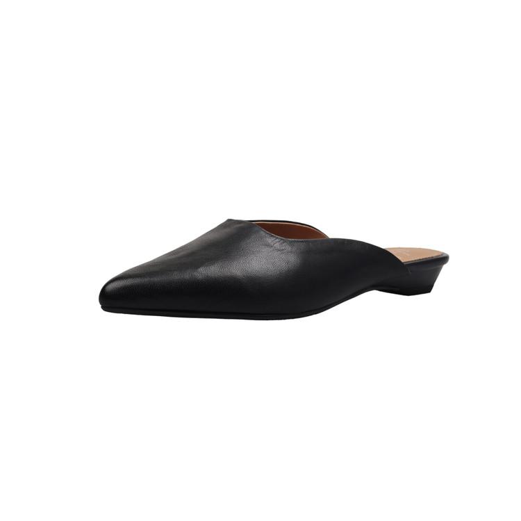 Fashion NEW Summer Women Mules Genuine Leather Shoes for Women Pointed Toe Low Heel Slippers Concise Cover Toe Slingback Black Sandals