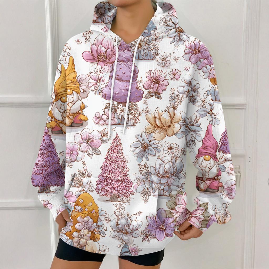 Women's Fashion Sweatshirt Christmas Print Casual Hooded Sweatshirt With Pockets