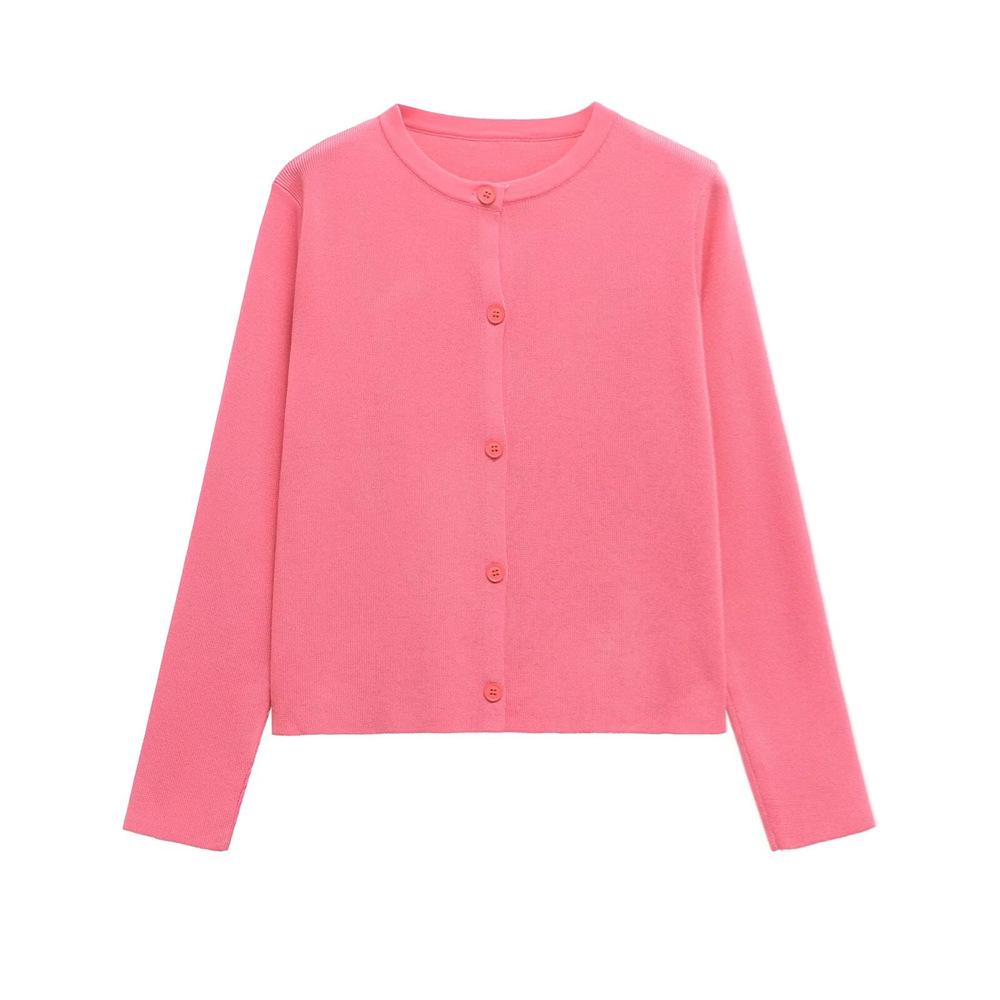 

Весна 2025 Женский Повседневный Вязаный Кардиган с Круглым Вырезом и Длинным Рукавом Medium розовый