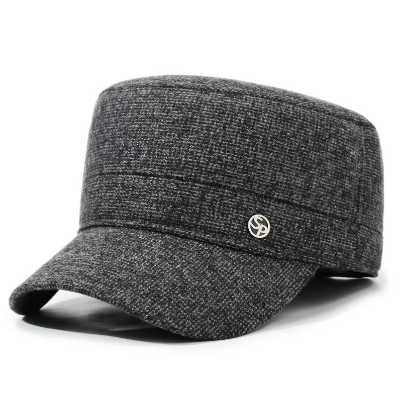 Plochá čepice Pánská Zimní Hrubá Větruvzdorná Proti Chladu Středního Věku Jarní Podzimní Teplá Čepice s Ochrannou Uší