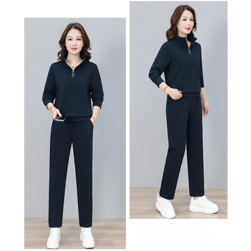 Fashion Women Sport Tracksuit Spring Autumn Half Zipper Stand Collar Casual Two Piece Set Ladies Daily Outdoor Sportswear