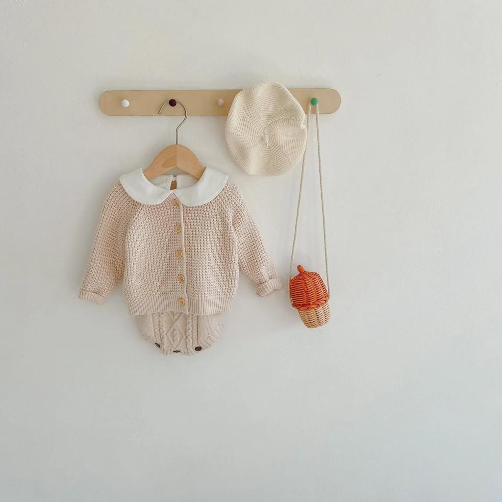 Spring & Autumn Baby Girls' Knitted Solid Color Jacket - Long Sleeve, Sweet Net Design