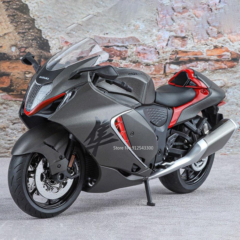 1:9 SUZUKI HAYABUSA Motorcycle Model Toy Alloy Body Rubber Tires Steering Suspension Motor Models Cool Light Collection Gift Boy