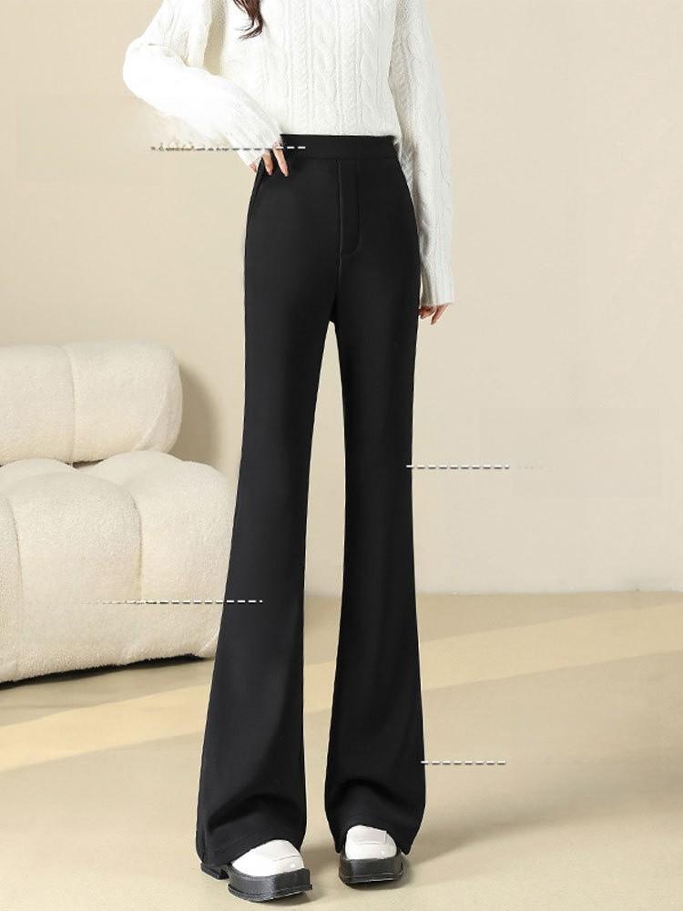 Womens Thickened Flared Pants With High Waist For Casual Office Wear
