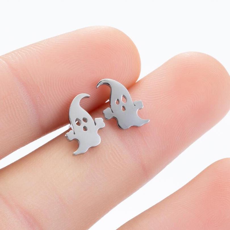 Retro Halloween Pumpkin & Ghost Stud Earrings - Stainless Steel, Cute Gift for Women & Best Friend