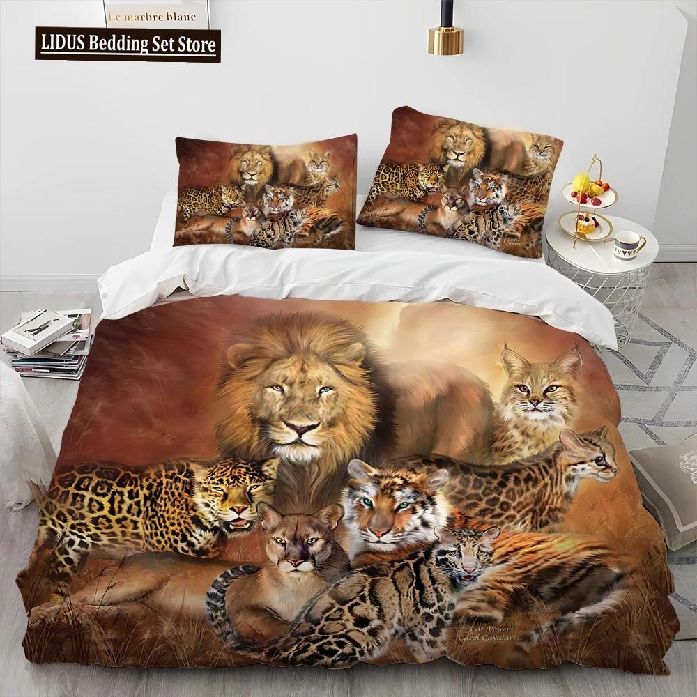 3D Tiger Leopard Wolf Animal Luksusa gultas veļas komplekts, Segas segas gultas komplekts Segas pārvalks spilvendrāna, Karaļa izmēra gultas veļas komplekts