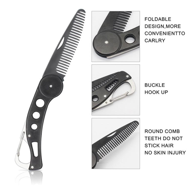 Stainless Steel Folding Comb Anti Static Beard Mustache Hairdressing Styling Comb for Men
