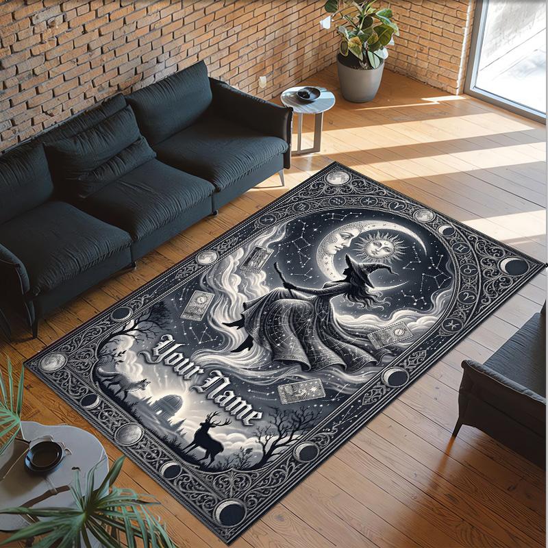 Witchcraft Theme Crystal Velvet Rug Personalized Custom Name Text Soft Floor Mat Home Decor