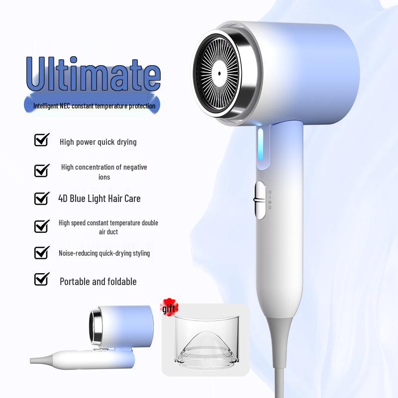 Quiet, Foldable, Quick-Dry Hair Dryer with Negative Ions for Home & Travel