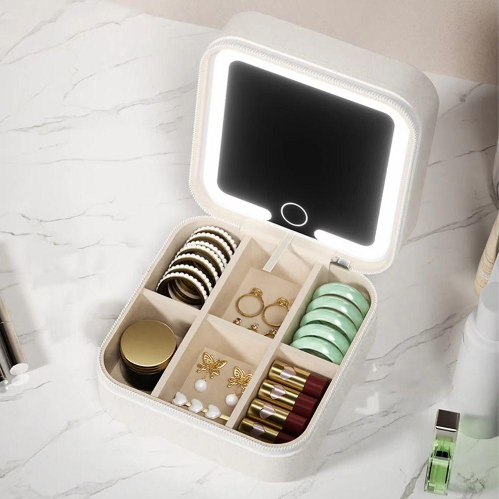 Portable Jewelry Box with Mirror Detachable Divided Necklace Tray Valentine's Day Gift
