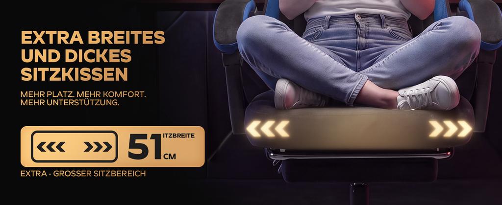 Gaming Chair height-adjustable desk chair with neck cushion & back cushion, PC gaming with 360 degrees and quiet casters, office chair for home office