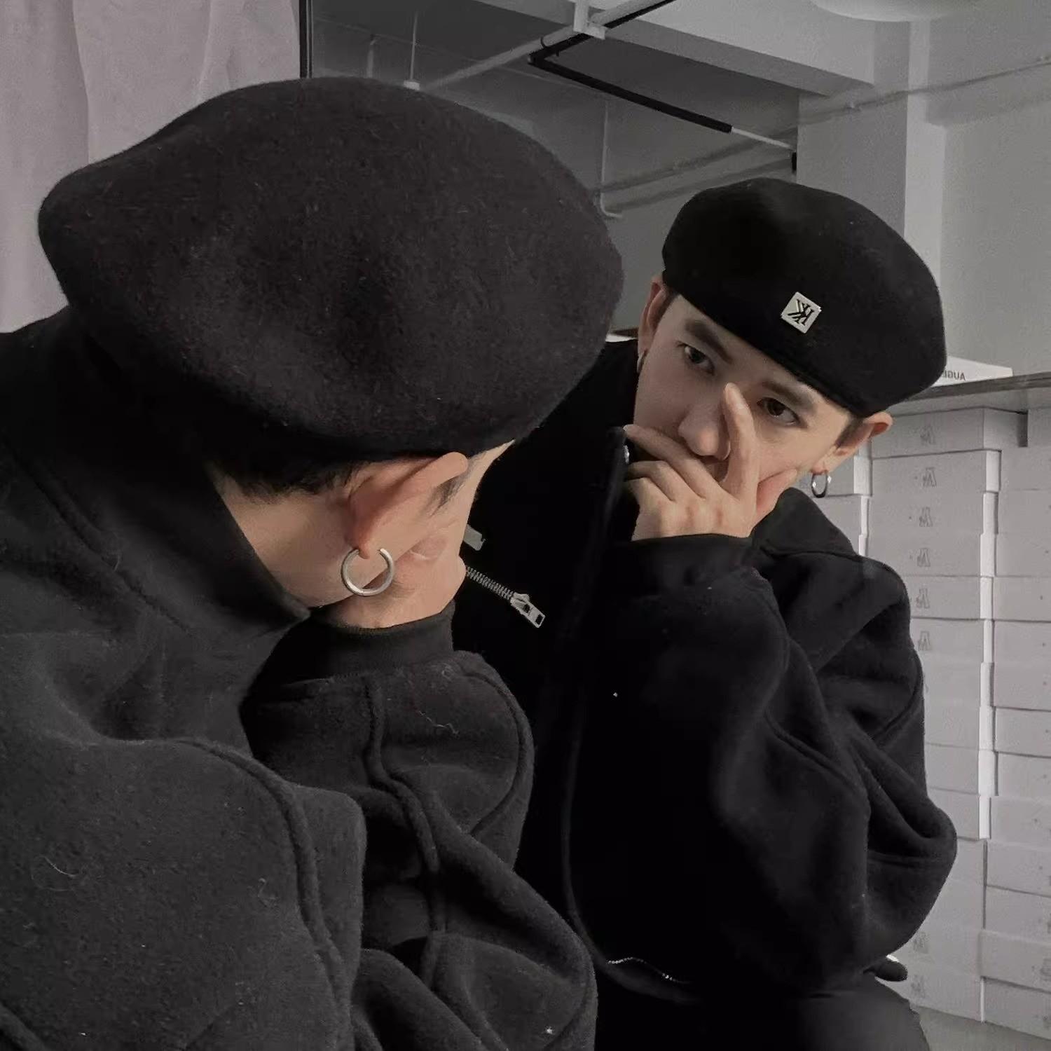 K letter wool forward hat women s spring and autumn black versatile men s anti-K letter wool forward hat women s spring and autumn black One size fits all