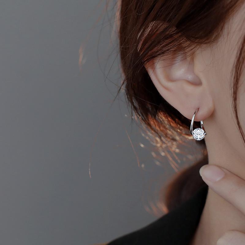 925 Silver Korean Zircon Hoop Earrings Simple Temperament Exquisite Semale Sexy Jewelry Gift