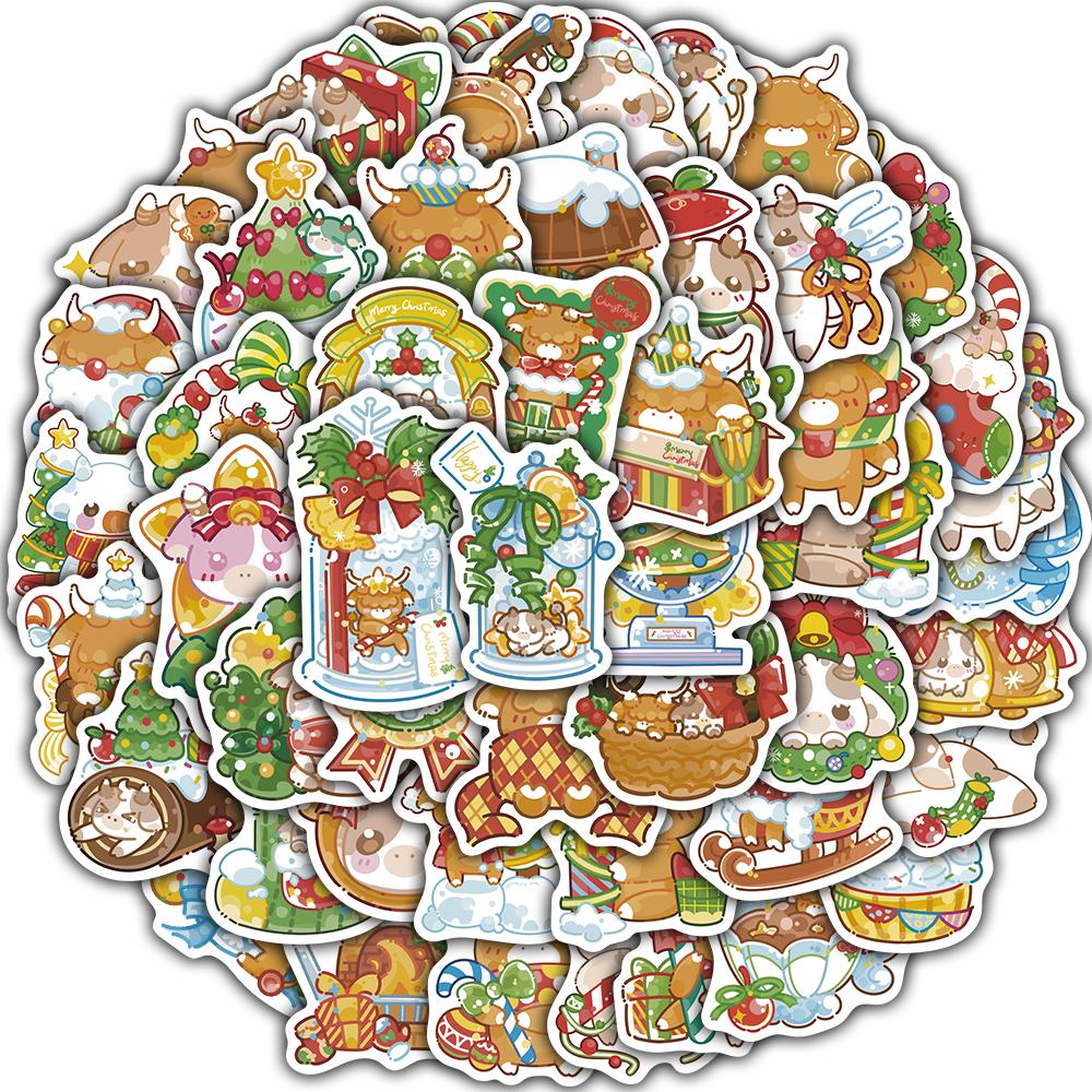 

50/100PCS Christmas Cartoon Calf Sticker Phone Case Diary Suitcases Motorcycle Cup Speaker Phone Stationery Notebook PVC Sticker