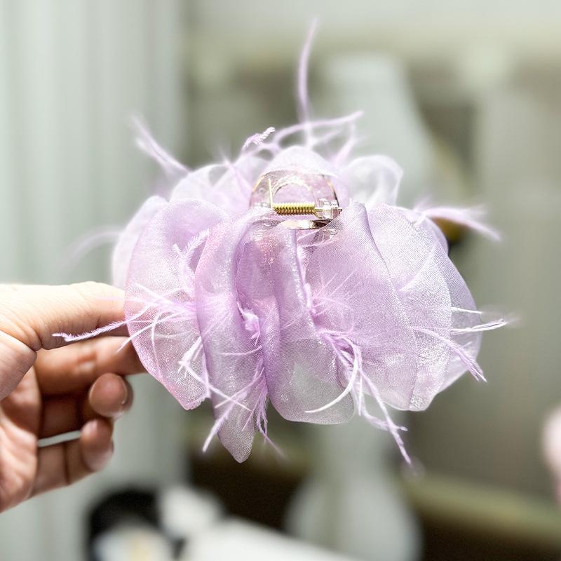 Summer Organza Bubble Gauze Feather Clip Women s Hair Headband Back Of Head Large Shark Top фиолетовый