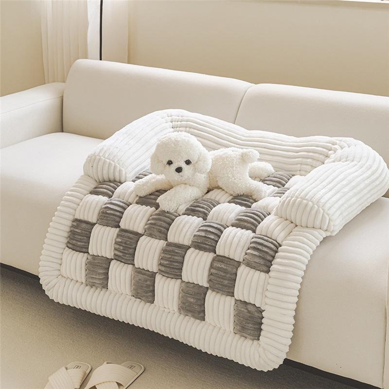 Pet Checkerboard Grid Fashion Kennel Mat Square Four Seasons Universal Plush Pet Kennel