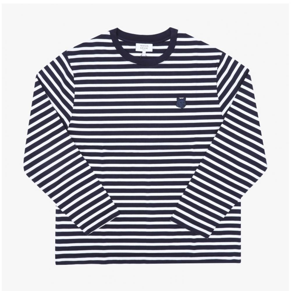 MaiSon KiTSune Men S Long Sleeve T ShirT Bold Fox Head paTch STripe Pm00122kj004
