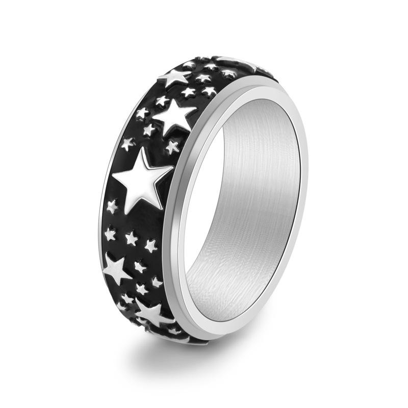 8mm Star Shaped Rotable Ring for Men Stainless Steel Pressure Relieving Ring Vintage Punk Jewelry New