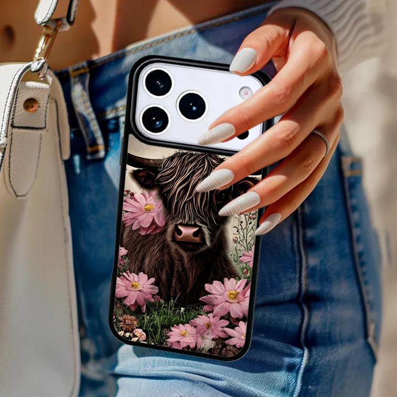 Western Highland Cow Sunflower Cute Phone Case For iPhone 17 Air 14 15 13 12 Max Cover For Apple 16e 11 Pro Max Plus Coque