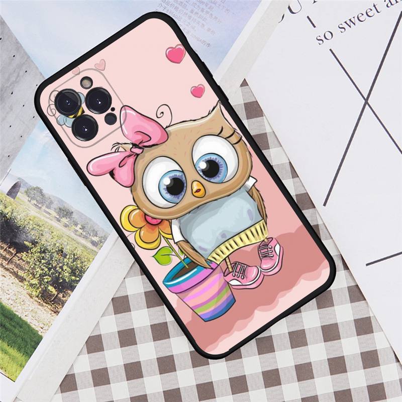 Animal Cute Cartoon Owl Phone Case For iPhone 6 7 8 Plus 11 12 13 14 Pro SE 2020 MAX Mini X XS XR Back Funda Cover