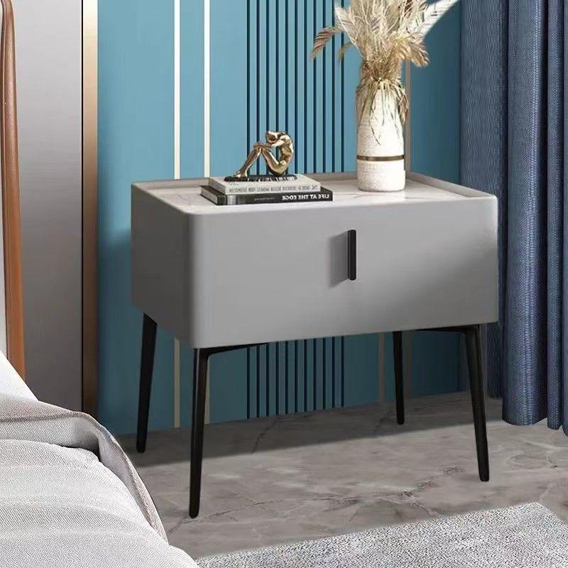 Fully Assembled Modern Italian-Style Leather Bedside Table with Storage