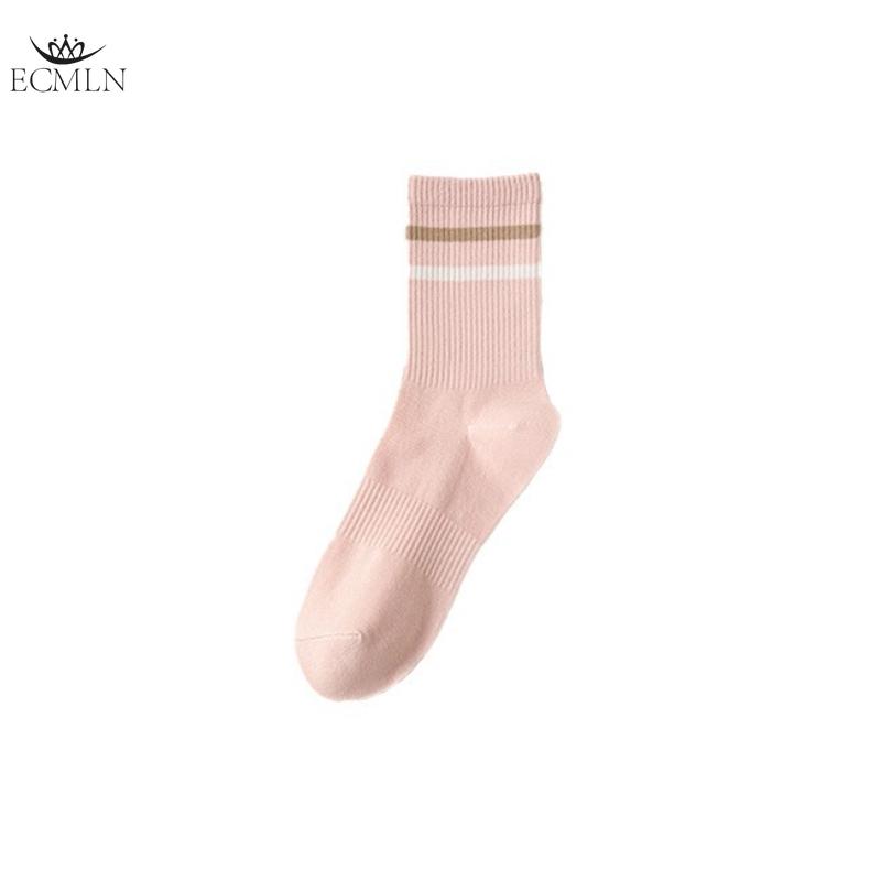 Cotton Women's Mid-calf Socks Girls Ladies' Parallel Bar Striped Casual Sports Socks