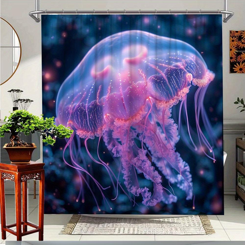 1 Piece Vibrant Jellyfish Shower Curtain-Stunning Sea Life Print pink and Purple Jellyfish Bathroom Decorative Curtain 90x180cm