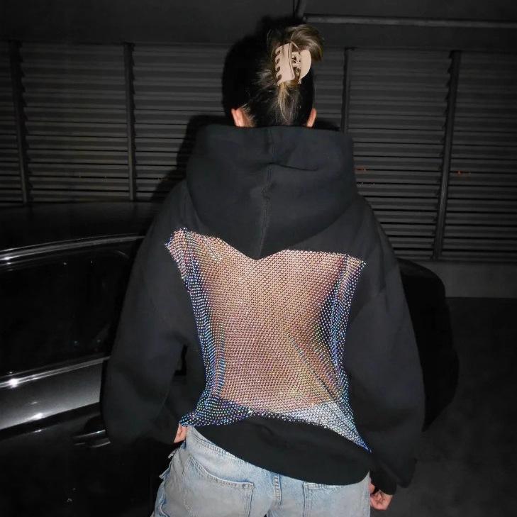 Hohlstrick-Kapuzenpullover für Damen Sexy Transparenter Pullover Leichte Langarm-Sweatshirt Trendiger Lässiger Streetwear-Look