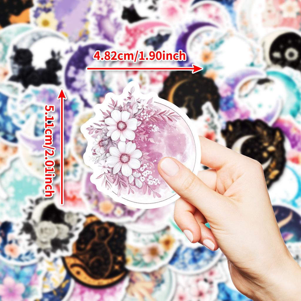 50 Non-repeat Dreamy Moon Theme Waterproof Decorative Stickers Various Creative Illustrations of Moon