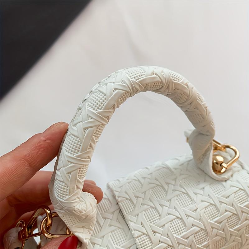 Woven Pattern Mini Handbag Women Solid Color Crossbody Bag Fashion Top Handle Square Purse