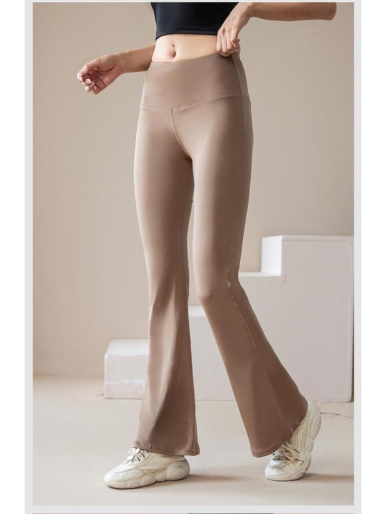 Women's Quick-Dry High Waist Flared Yoga Pants - Moisture-Wicking, Anti-Curling, High Elastic Nude Feel Tights