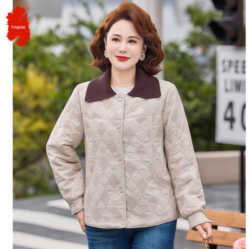 Mid-Aged Women s Lightweight Quilted Lapel Jacket 2XL