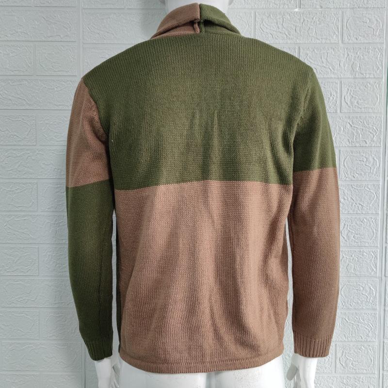 2025 Sweater Cardigan Color Block Button Long Sleeve Knitted Jacket