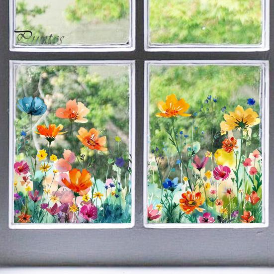 Adesivo statico floreale colorato bifacciale, adesivo con fiori impermeabili, adesivi primaverili per finestre in vetro, porte, casa, ufficio