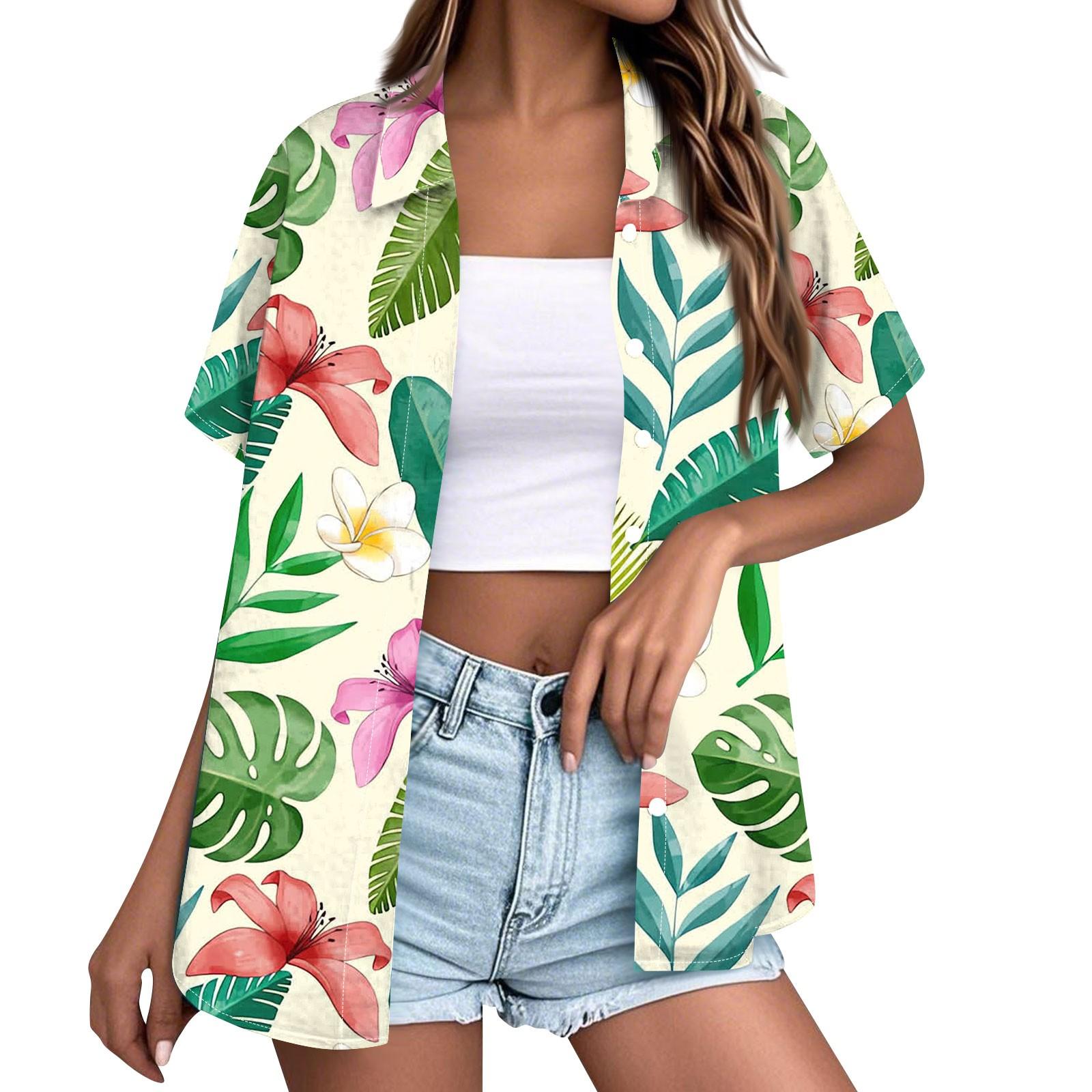 

Женская модная повседневная гавайская блузка с коротким рукавом и лацканами на пуговицах S