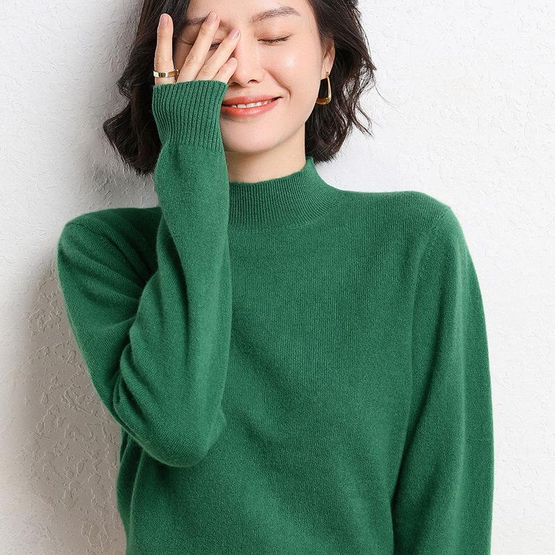 Autumn Winter Semi High Neck Sweater Women Loose Long Sleeve Base Layer Plus Size Knit Top