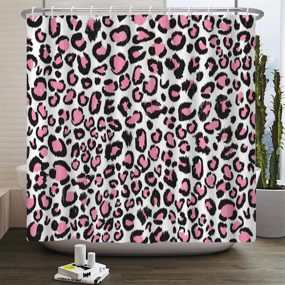 Cortina de Chuveiro Leopardo Moderna Cortina de Banheiro 3D Com Ganchos Tela Divisória Decorativa 180*240 Poliéster Tecido Lavável