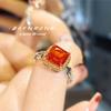 French Luxury Women Jewelry Set with High Carbon Diamond Chinese Red Necklace and Ice Cut Yellow Diamond Ring