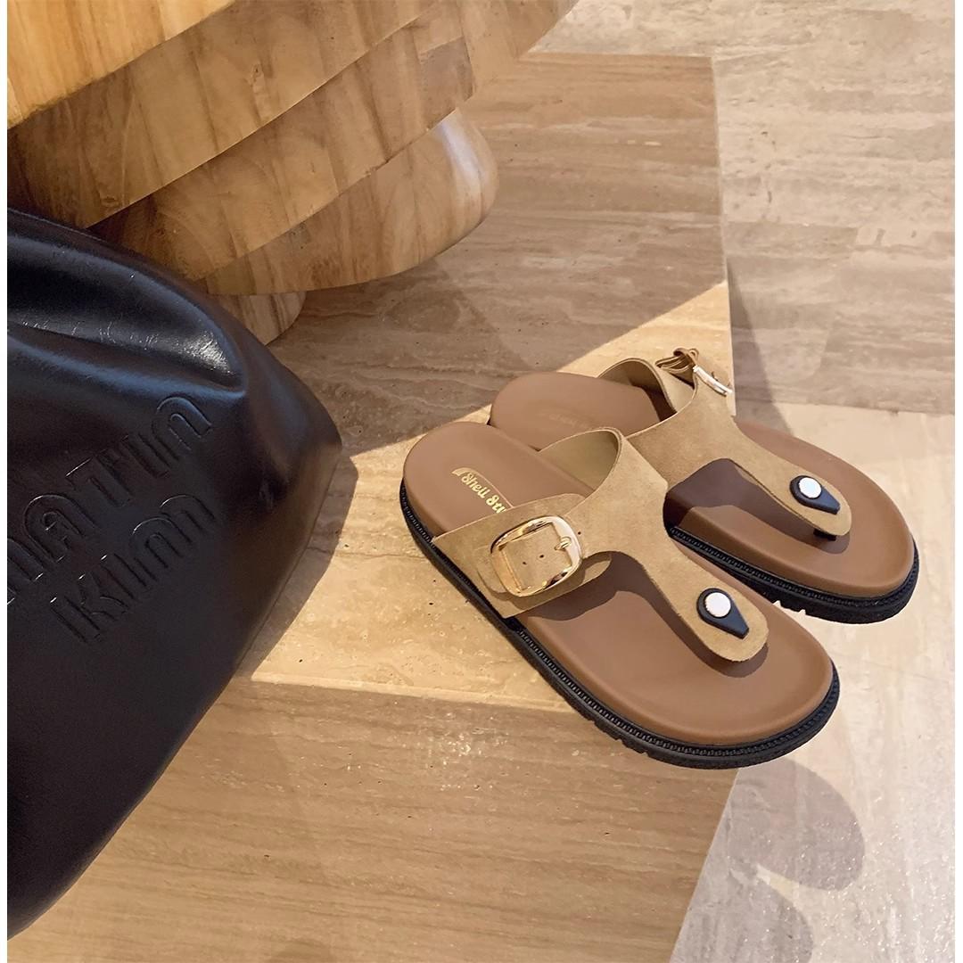 

Shoes leather buckle with feet beach platform slippers women s flip-flops sandals 40 хакі