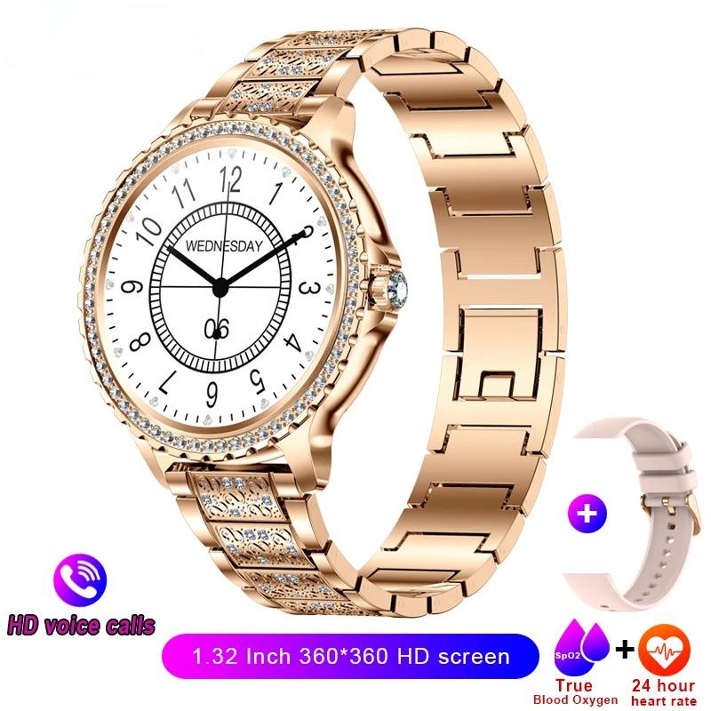 New Voice Calling Smart Watch Women 360*360 HD Display Diamond Strap Heart Rate Sports Ladies Fashion Waterproof Smartwatch